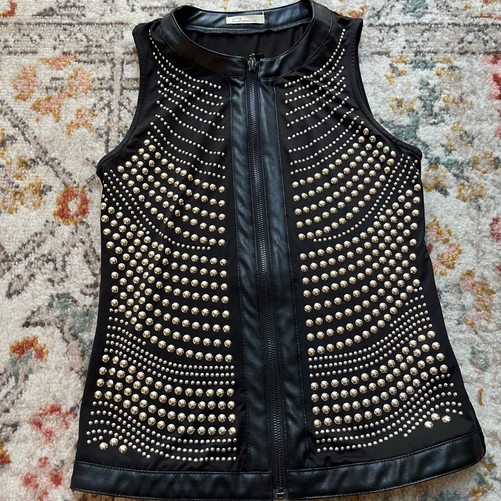 Carmin Gold Tone Beaded Zip up Vest